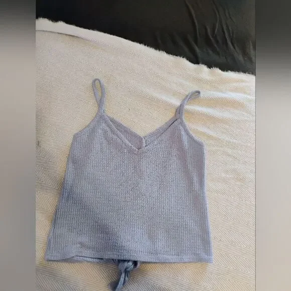 Hippie Rose Blue Waffle Knit Camisole with Tie Front - Picture 4 of 7